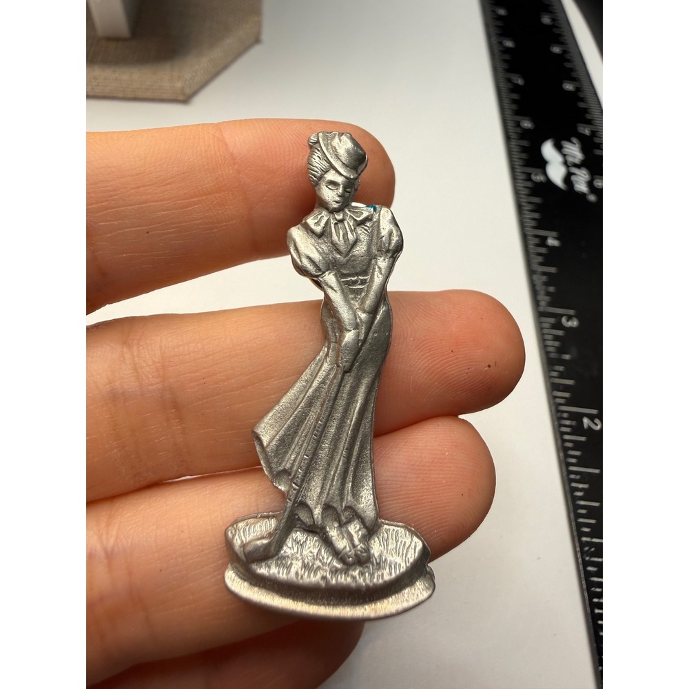 Ballou Regd Vintage Victorian Lady Gibson Girl Pewter Tone Lapel Pin Hat Dress